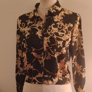 Stylish Women's Black and Gold Button Down Shirt